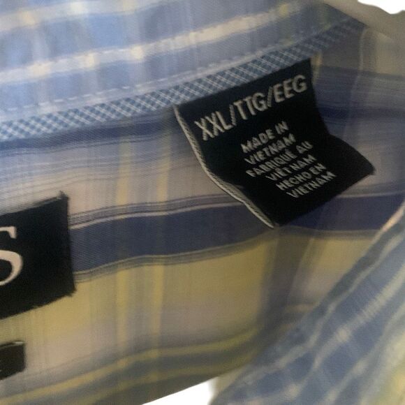 Pre Owned Men’s Chaps Blue Yellow Short Sleeve Button Up Sz XXL Classic Style - Picture 2 of 15